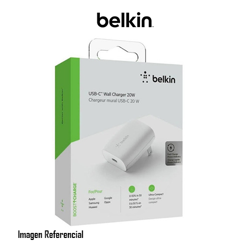 Belkin Wall Charger - Adaptador de corriente - 20 vatios - Fast Charge, PD (24 pin USB-C) - blanco