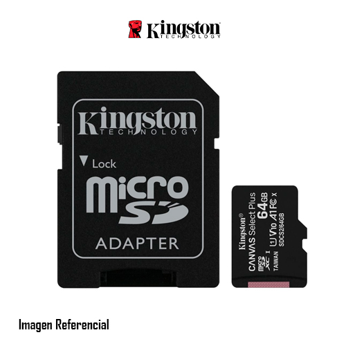 Kingston Canvas Select Plus - Tarjeta de memoria flash (adaptador microSDXC a SD Incluido) - 64 GB - A1 / Video Class V10 / UHS Class 1 / Class10 - microSDXC UHS-I