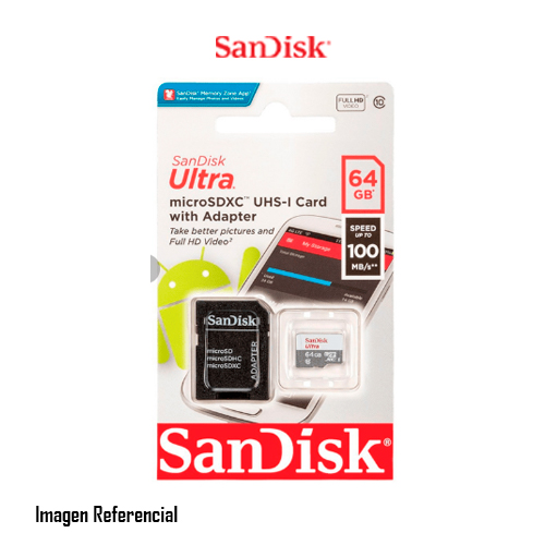 SanDisk Ultra - Tarjeta de memoria flash (adaptador microSDHC a SD Incluido) - 64 GB - Class 10 - microSDXC UHS-I