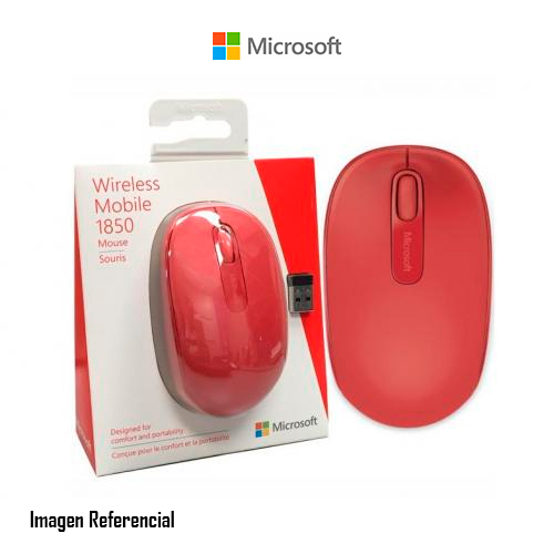 Microsoft ratón móvil inalámbrico 1850 - Ratón - diestro y zurdo - óptico - 3 botones - inalámbrico - 2.4 GHz - receptor inalámbrico USB - rojo llama