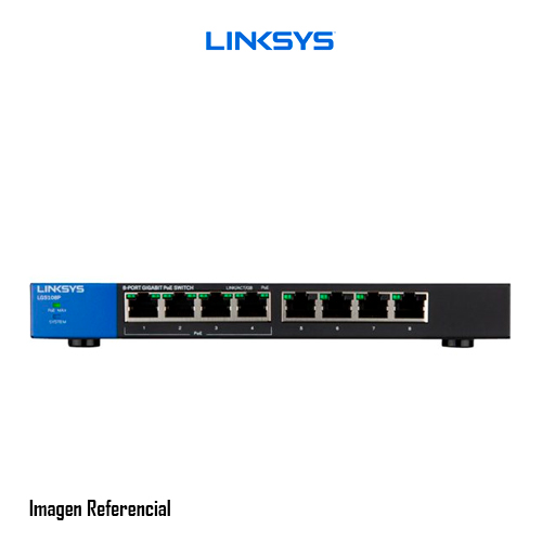Linksys LGS108P - Conmutador  - sin gestionar - 4 x 10/100/1000 (PoE+) + 4 x 10/100/1000 - sobremesa, montaje en pared - PoE+ - ca 100/230 V - 2 años de garantía 