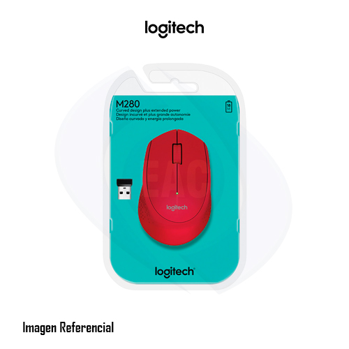 Logitech M280 - Ratón - diestro - óptico - 3 botones - inalámbrico - 2.4 GHz - receptor inalámbrico USB - rojo