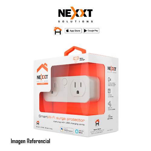 Nexxt  - Solutions Connectivity - NHP-D610 - wireless - 2 Toma corrientes - 2 puertos USB - Compatible con Amazon Alexa y Google Assistant - 1875 W de potencia máxima - 200 joules 