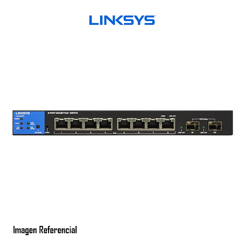 Linksys LGS310MPC - Conmutador - inteligente - 8 x 10/100/1000 (PoE+) + 2 x Gigabit SFP - sobremesa - PoE+ (110 W) - AC 100/240 V - Conforme a la TAA