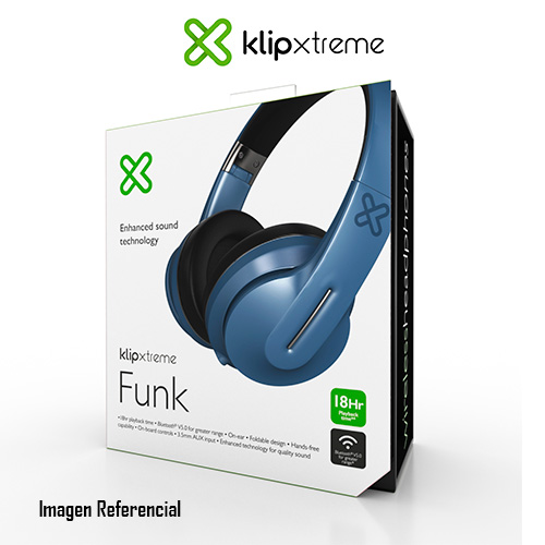 Klip Xtreme Funk KWH-150 - Auriculares con diadema con micro - en oreja - Bluetooth - inalámbrico, cableado - conector de 3,5 mm - azul