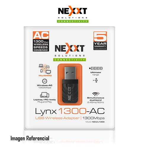 Nexxt Lynx1300-AC - Adaptador de red - USB 3.0 - Wi-Fi 5 - negro