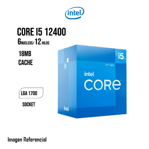 Intel Core i5 12400 - 2.5 GHz - 6 núcleos - 12 hilos - 18 MB caché - LGA1700 Socket - Caja