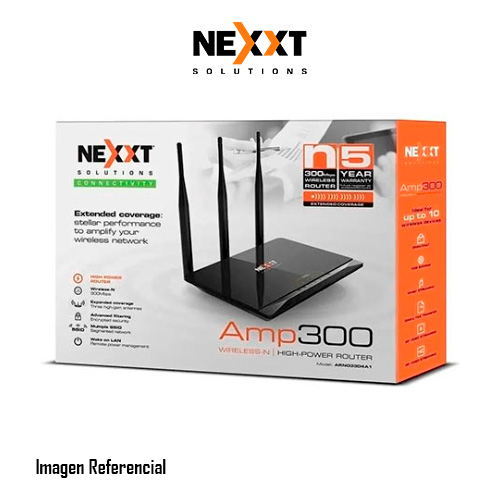 Nexxt Amp 300 - Enrutador inalámbrico - conmutador de 4 puertos - 802.11b/g/n - 2,4 GHz
