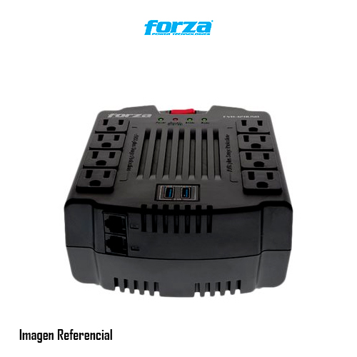 Forza FVR Series FVR-1202USB - Regulador automático de voltaje - CA 220 V - 600 vatios - 1200 VA - conectores de salida: 8 - negro