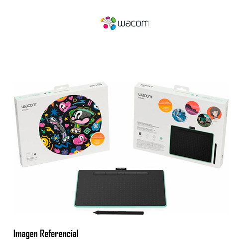 Wacom Intuos Tableta de lápiz creativa Medium - Digitalizador - 21.6 x 13.5 cm - electromagnético - 4 botones - inalámbrico, cableado - USB, Bluetooth - verde pistacho