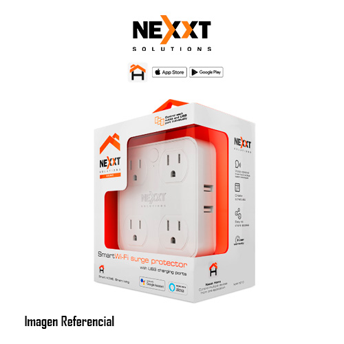 Nexxt - Solutions Connectivity - 4 Outlet & 4 USB - Conexión Wi-Fi - 4 toma corriente - 4 puertos USB - Compatible con Amazon Alexa y Google Assistant - 1875 W de potencia maxima - 900 joules 
