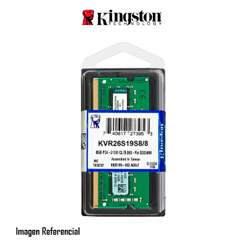 MEMORIA RAM KINGSTON SODIMM, 8GB, DDR4, 2666 MHZ, CL19, NON-ECC, 1.2V - P/N: KVR26S19S8/8